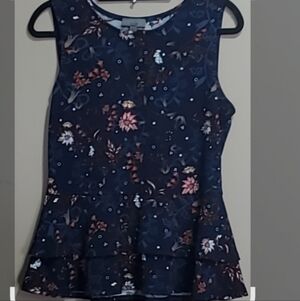 One 2 piece navy with pink flowers suit size medium